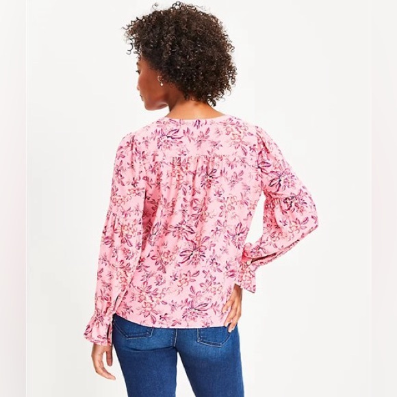 NWT Loft Vine Ruffle Cuff Tie Neck Blouse - Picture 2 of 6